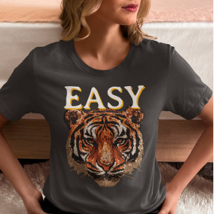 Trendiget Easy Tiger Porträtt Faux Sequin T Shirt