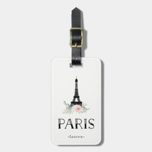 Trendiget Eiffel Torn och Rosa Flowers Paris Bagagebricka