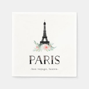 Trendiget Eiffel Torn och Rosa Flowers Paris Pappersservett