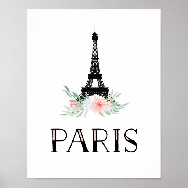Trendiget Eiffel Torn och  Rosa Flowers | Paris Poster (Framsidan)