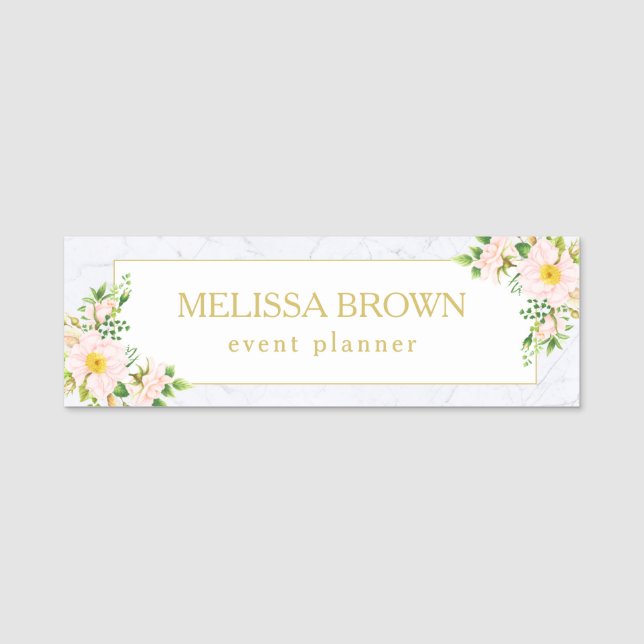 Trendiget elegant Blommigt Marble Chic Pastel Namnbricka (Framsida)