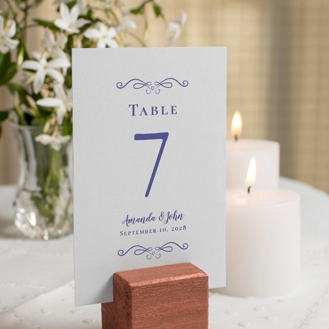 Trendiget elegant bröllop Reception Periwinkle Whi Bordsnummer (Skapare uppladdad)