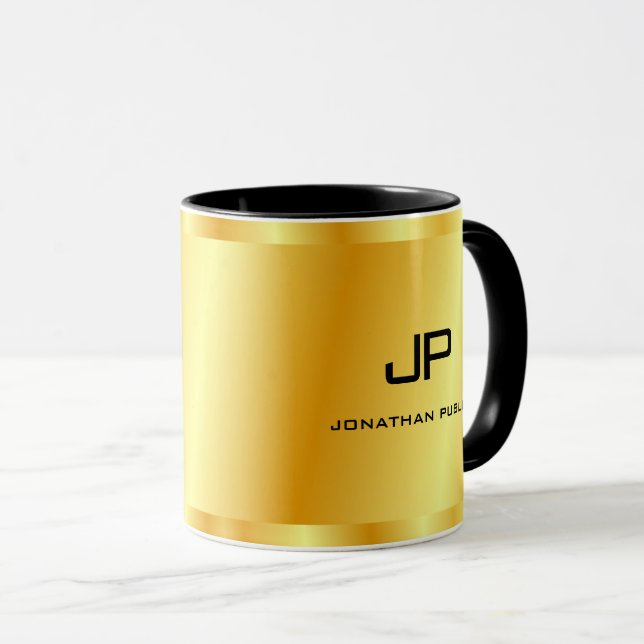 Trendiget elegant Faux Guld Monogram-mall Mugg (Framsida höger)