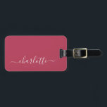 Trendiget elegant Magenta Script Namn Personlig Bagagebricka<br><div class="desc">Elegant Trendig Magenta Namn Personlig Loggage Tagg</div>