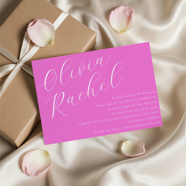 Trendiget elegant Shock rosa Skript Minimal Bat mi Inbjudningar (Skapare uppladdad)