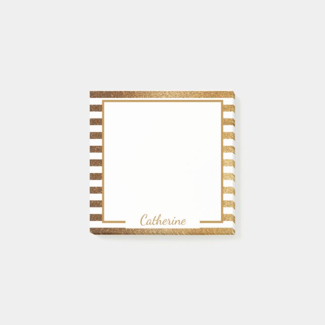 Trendiget elegant vid Chicen Guld Glitter Streck Post-it Block (Framsida)
