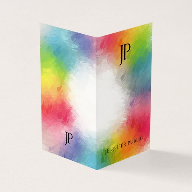 Trendiget Färggrafik Modern Elegant-mall i Monogra Visitkort (Utsida)