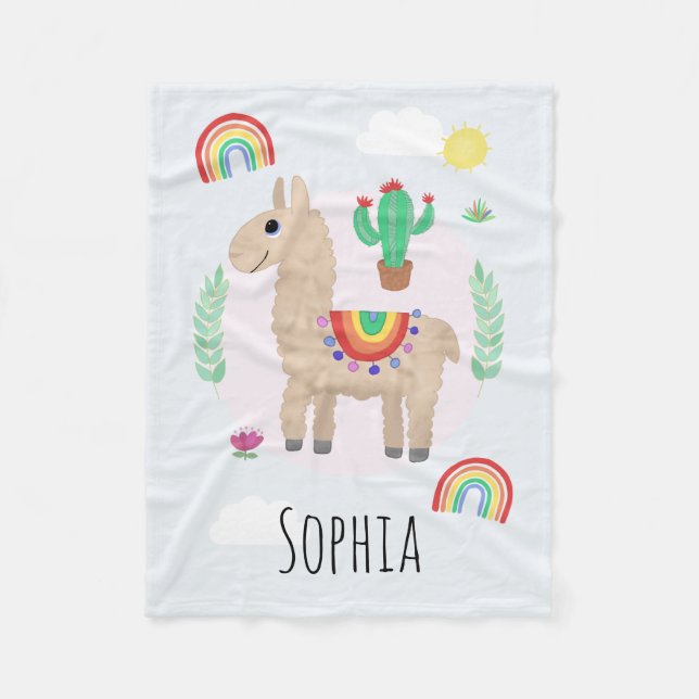 Trendiget Flickor och Modern Rainbow Llama Alpaca Fleecefilt (Framsidan)