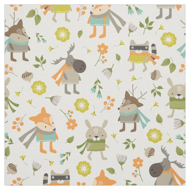 Trendiget Folksy Woodland Animals Tyg (Provkarta)