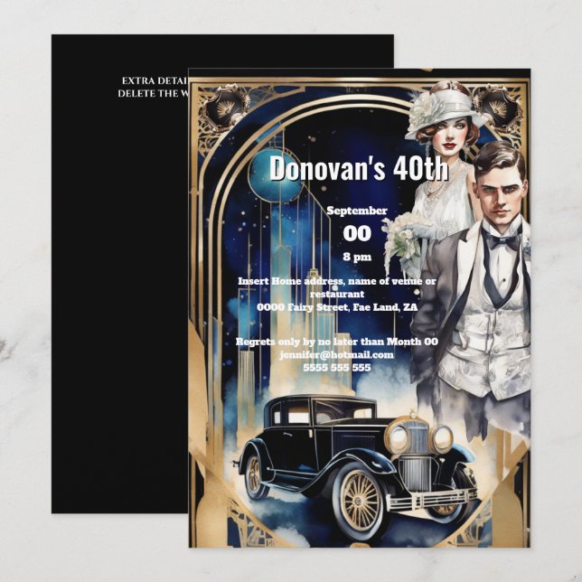 Trendiget Gatsby 1920's dodge car flapper Inbjudningar (Fram/baksida)