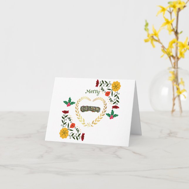 Trendiget god jul Snyggt Helgdag Kort (Gul blomma)