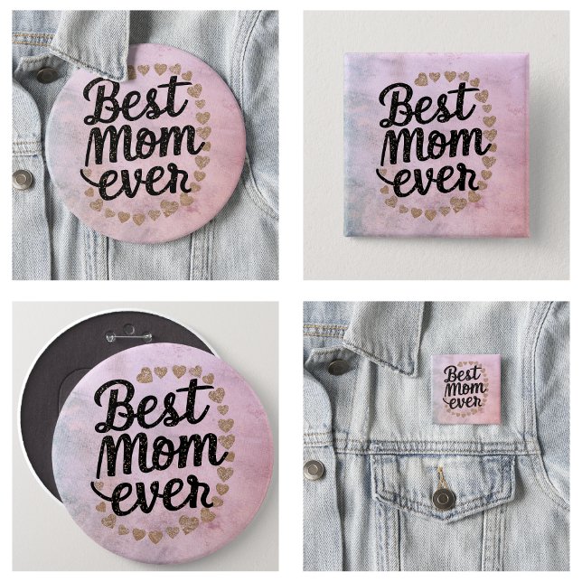 Trendiget Golden Hearts skript Best Mamma någonsin Knapp (Golden Hearts Trendy Script Best Mom Ever Modern Buttons)