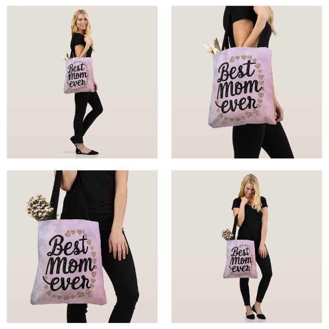 Trendiget Golden Hearts skript Best Mamma någonsin Tygkasse (Golden Hearts Trendy Script Best Mom Ever Modern Tote Bag
)