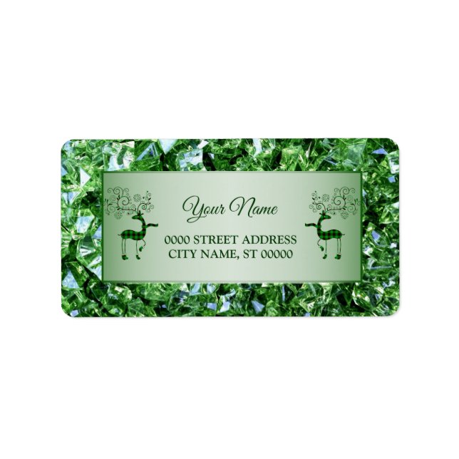 Trendiget Grönt Reindeer Helgdagar Adressetikett (Framsidan)