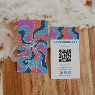 Trendiget Groovy med färgad blå Rosa Orange QR-kod Visitkort