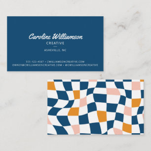 Trendiget Groovy Retro Blue Abstrakt Checkerboard Visitkort