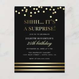 Trendiget Guld Confetti Surprise Party Inbjudan Vykort