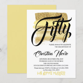 Trendiget guld-penslar med sparka femtio Födelseda Inbjudningar