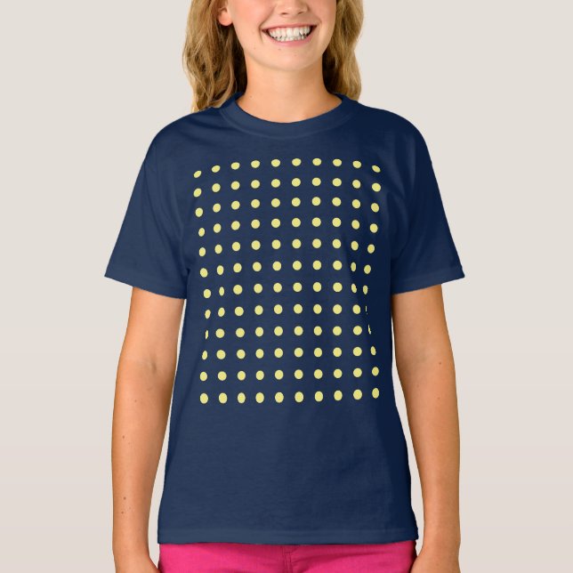 Trendiget Gult Polka dots för marint blått ljus T Shirt (Framsida)