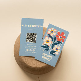 Trendiget Hand plockade Retro Blue QR Code Boho Bl Visitkort