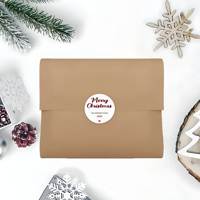 Trendiget Handskriven God jul Runt Klistermärke (Trendy Handwritten Merry Christmas Classic Round Sticker)