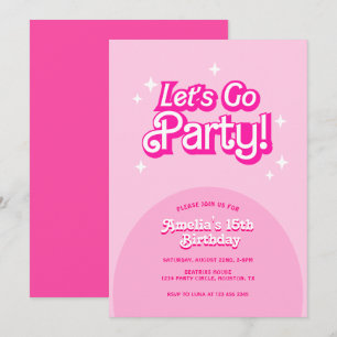 trendiget Låt oss Gå Party rosa Birthday Inbjudningar