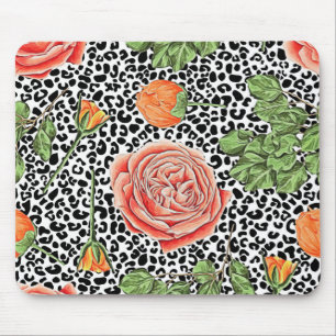 Trendiget Leopard Print Chic Orange Ro Blommigt Musmatta