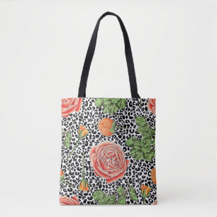 Trendiget Leopard Print Chic Orange Ro Blommigt Tygkasse