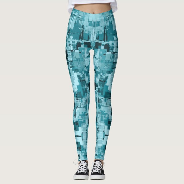 Trendiget Light Teal Blue Grönt Abstrakt Leggings (Framsida)