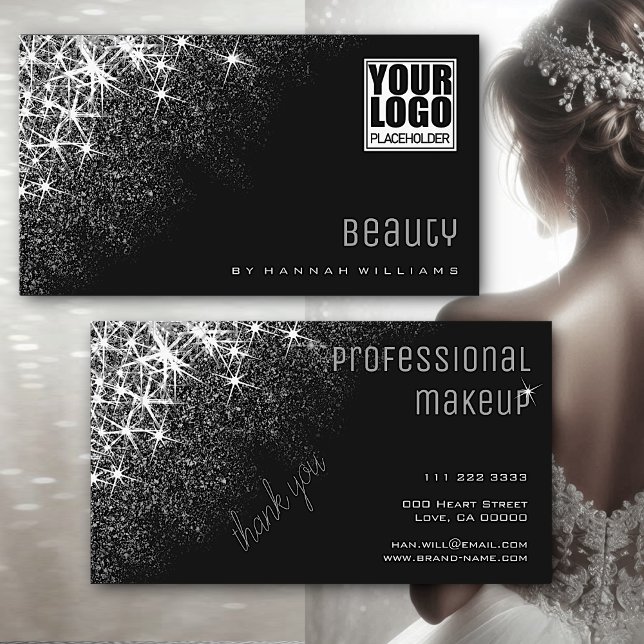 Trendiget Luminous Silver Glitter Stars Profession Visitkort (Skapare uppladdad)