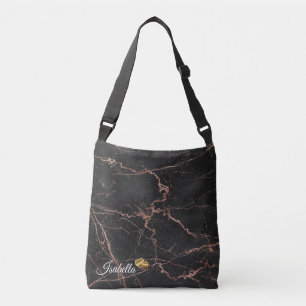 Trendiget Lyxig Marble Rosa Black Lägg till text Axelväska