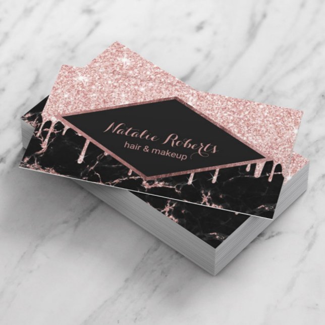 Trendiget Marble Beauty Salon ro Guld Glitter Visitkort (Skapare uppladdad)