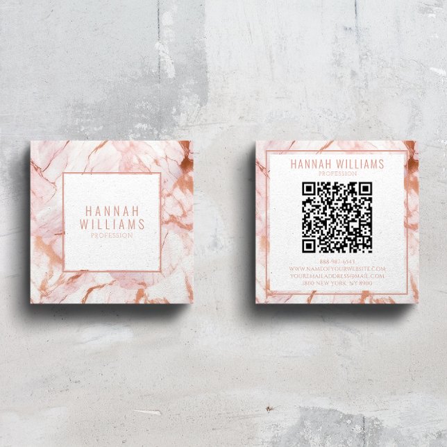 Trendiget Marble Ro Guld Agate QR Code Girly Fyrkantigt Visitkort (Skapare uppladdad)