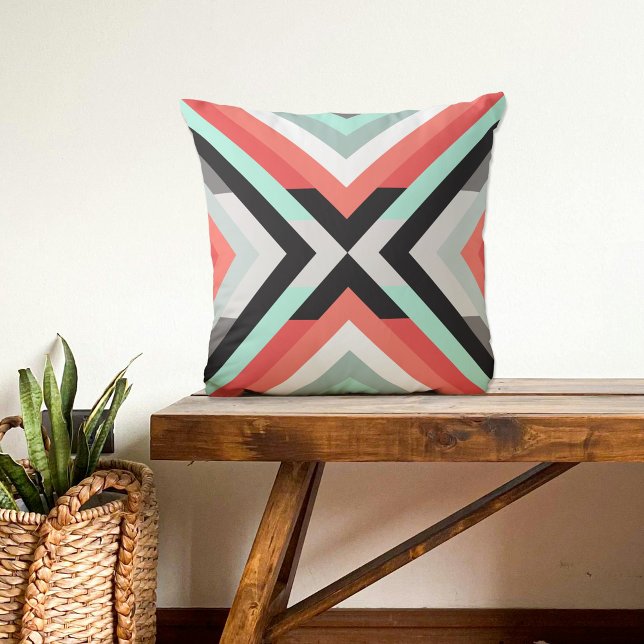 Trendiget Mint Coral Black Geometric Design Pillow Kudde (Skapare uppladdad)