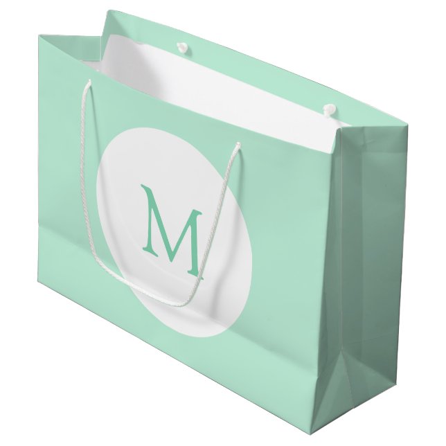Trendiget Mint Grönt Färg Monogram Modern Elegant (Framsidan Vinklad)