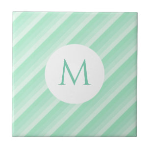 Trendiget Mint Grönt Rand Monogram Modern mall Kakelplatta