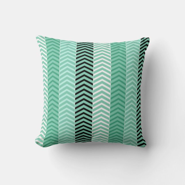 Trendiget Mint Grönt Variegated Chevron Rand Kudde (Framsida)