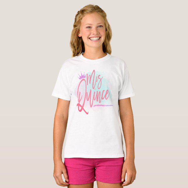 Trendiget Mis Quince  skript Quinceañera T Shirt (Hel framsida)