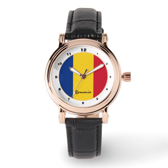 Trendiget mode/design för rumänska Flagga & Rumäni Armbandsur (Framsida)