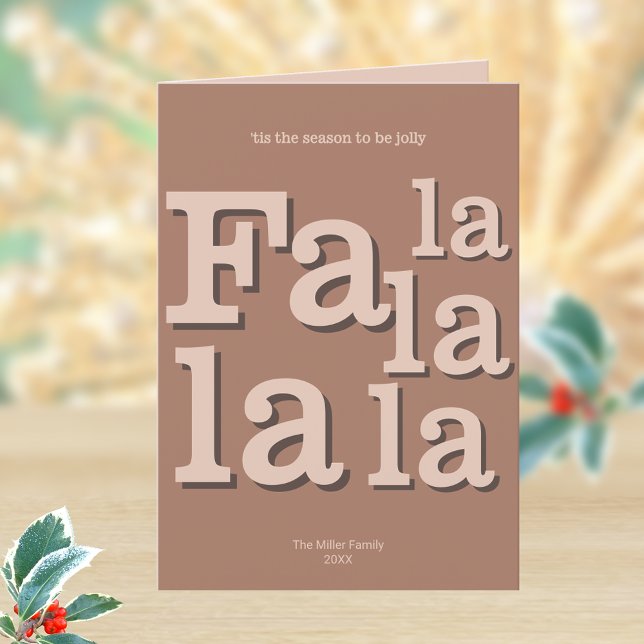 Trendiget Modern Fa La Mocha Simple Typography Helgkort (Bold typography design and earthy Christmas colors of mocha chocolate mousse set these cards apart)