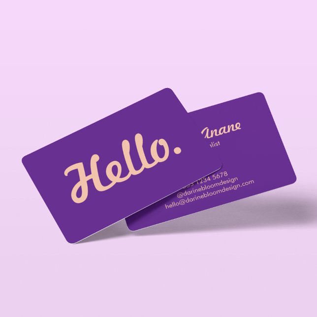 Trendiget Modern Hej Hi Script Rosa & Lila Avslapp Visitkort (Skapare uppladdad)