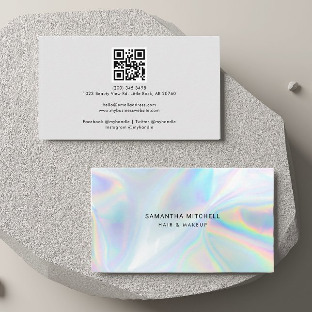 Trendiget Modern holografisk skönhet Visitkort (Holographic QR Code Stylist Minimalist Business Card)