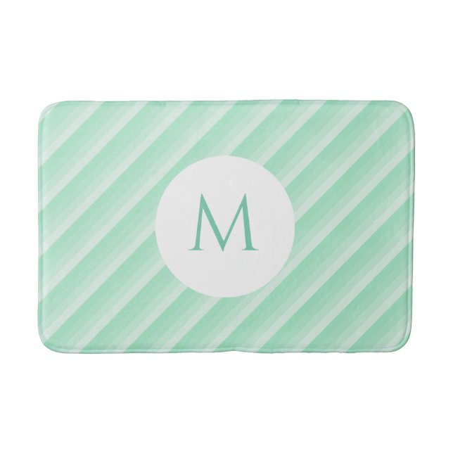 Trendiget Modern Monogram Template Mint Grönt Rand Badrumsmatta (Framsidan)