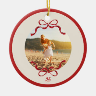 Trendiget Modern Retro Red Bows - julfoto Julgransprydnad Keramik