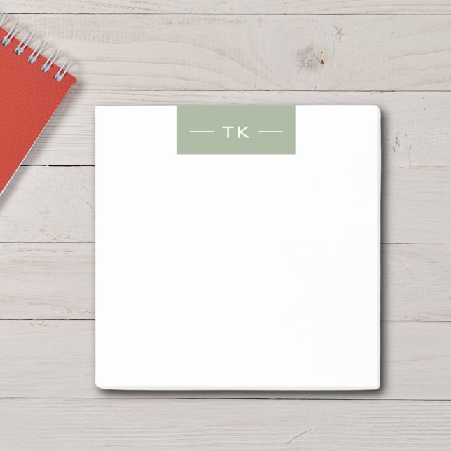 Trendiget Modern Sage Grönt Monogram initialer Post-it Block (Skapare uppladdad)