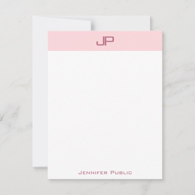 Trendiget Modisk  Rosa Monogram Simple Template Anteckningskort (Framsida)