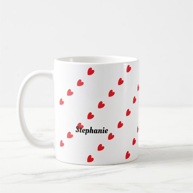 Trendiget Monogram anpassat namn Cute Red Doodle H Kaffemugg (Vänster)