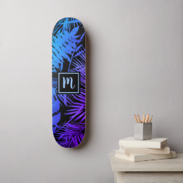 Trendiget Monogram blue lila ombre löv coola i mod Mini Skateboard Bräda 18,5 Cm