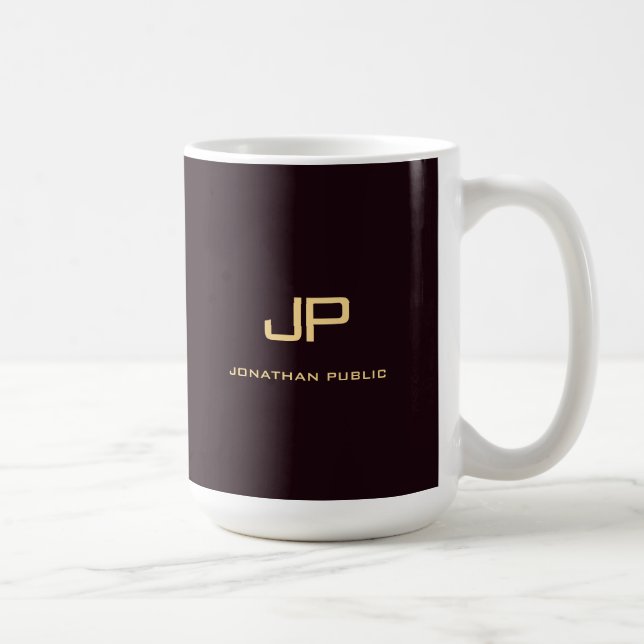 Trendiget Monogram för Anpassningsbar Elegant Kaffemugg (Höger)