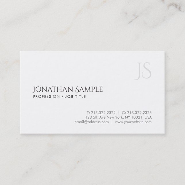 Trendiget Monogram Plain kreativ Minimalist Elegan Visitkort (Framsida)